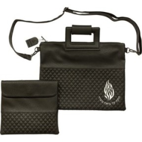 Luxurious pocket for a tallit tefillin in black leather with the inscription in relief "my fire" and ...