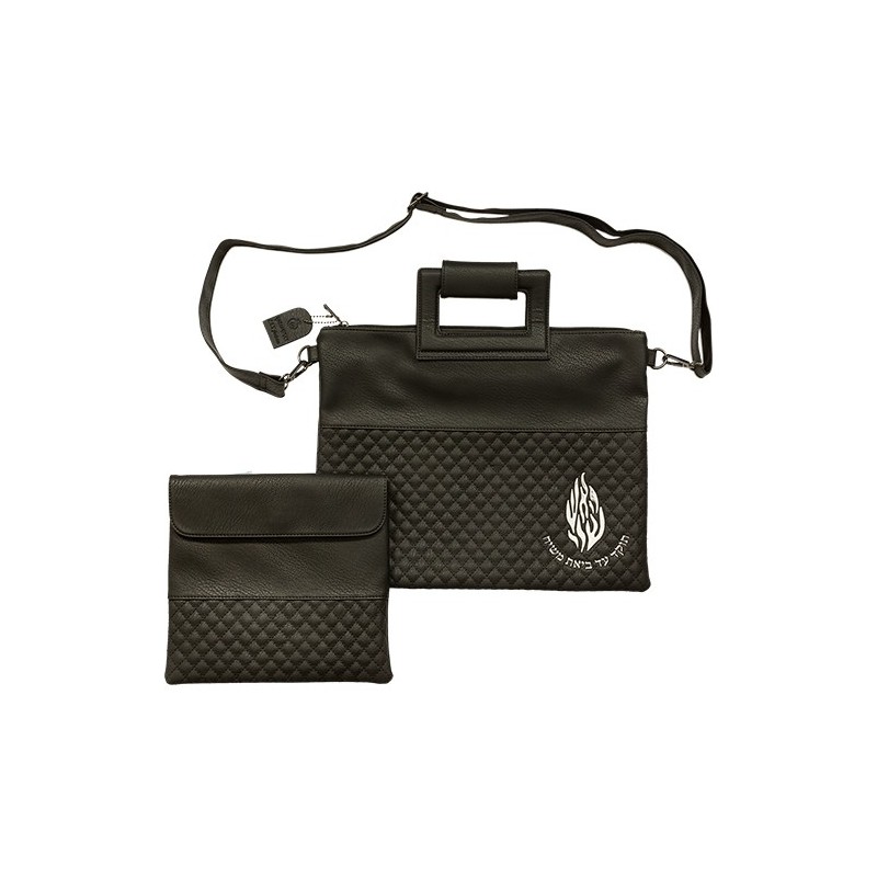 Luxurious pocket for a tallit tefillin in black leather with the inscription in relief "my fire" and ...