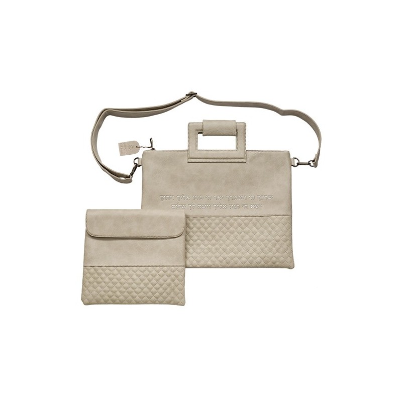 Luxurious pocket for a tallit, imitation gray leather, relief letters ...