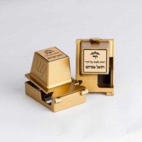 Golden teffilin box and black writing