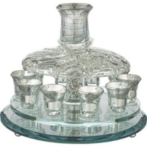 Elegant rotary crystal wine distributor with 10 "silver" glasses 25*33 cm ...
