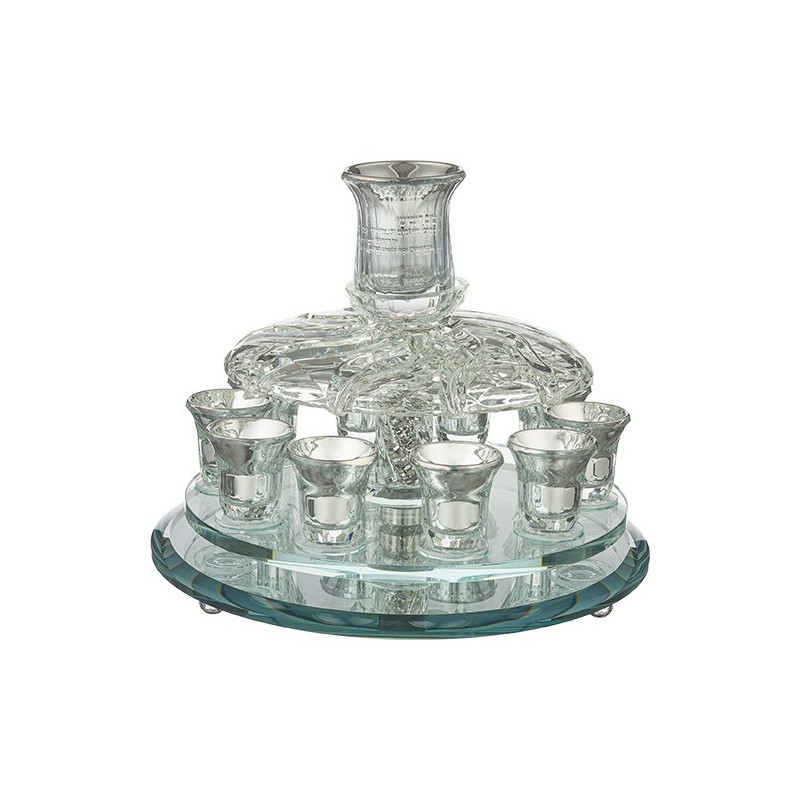 Elegant rotary crystal wine distributor with 10 "silver" glasses 25*33 cm ...