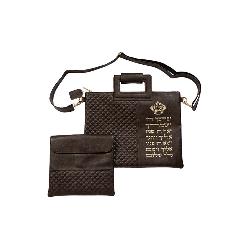 Luxurious bag for a tallit, immersed dark brown leather, relief letters "wound you" 38*31 cm ...