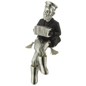 Hassid figurine seated in black and silver polyresin with fabric feet playing the 19 cm accordion ,,,,