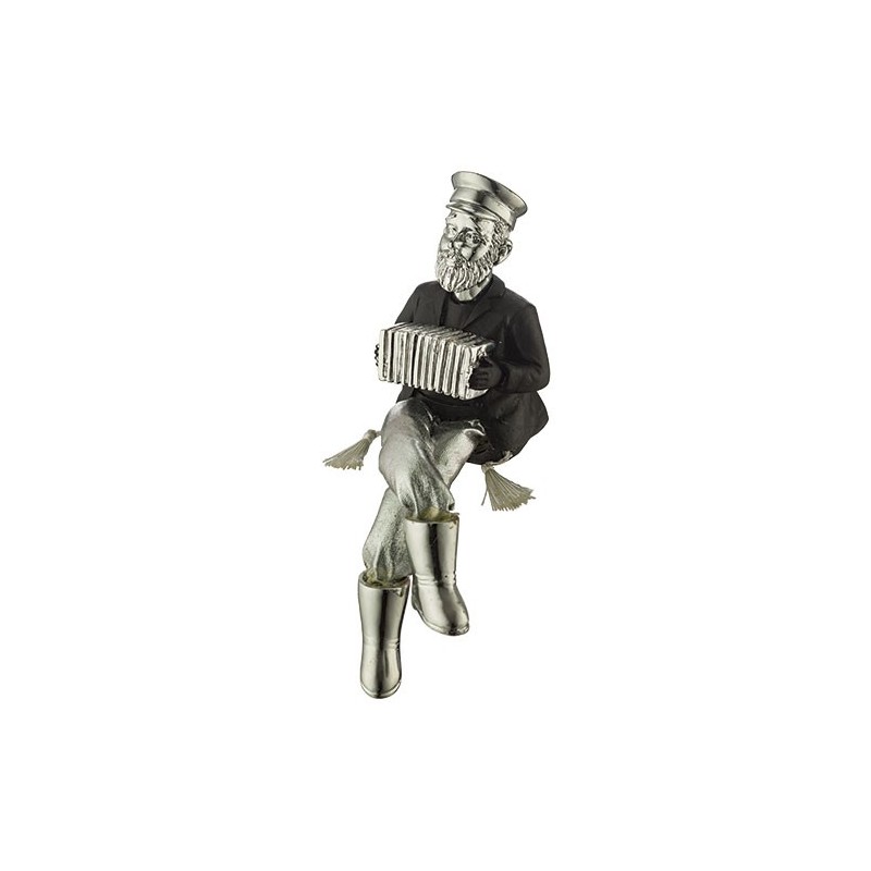Hassid figurine seated in black and silver polyresin with fabric feet playing the 19 cm accordion ,,,,