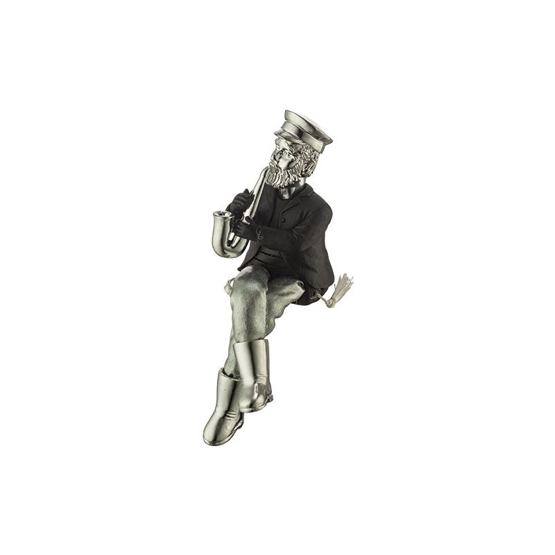 Hassid figurine seated in black and silver polyresin with fabric feet playing the 19 cm saxophone ,,,,