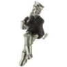 Figurine d'un Hassid assis en polyrésine noire et argentée avec des pieds en tissu jouant du saxophone 19 cm,,,