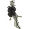 Figurine d'un Hassid assis en polyrésine noire et argentée avec pieds en tissu jouant de la flûte, 19 cm,,,