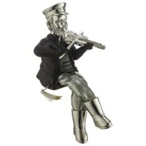 Figurine of a hassid seated in black polyresine with feet in silver fabric playing the violin 19 cm ,,,,