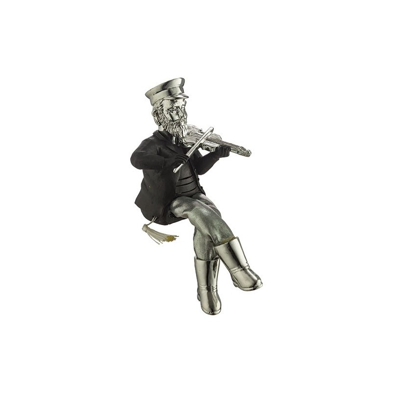 Figurine of a hassid seated in black polyresine with feet in silver fabric playing the violin 19 cm ,,,,