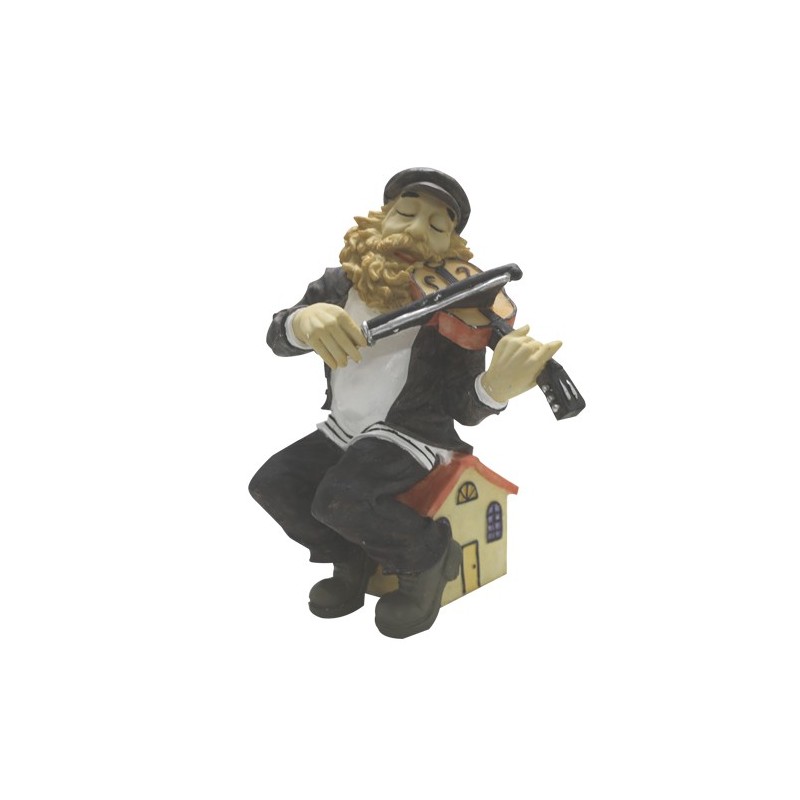 Figurine of a hassid ic seated in black polyresin "fiddler on the h" 41 cm ,,,,,
