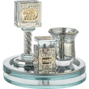 Élégant ensemble Havdalah en cristal avec plaque de 20 cm