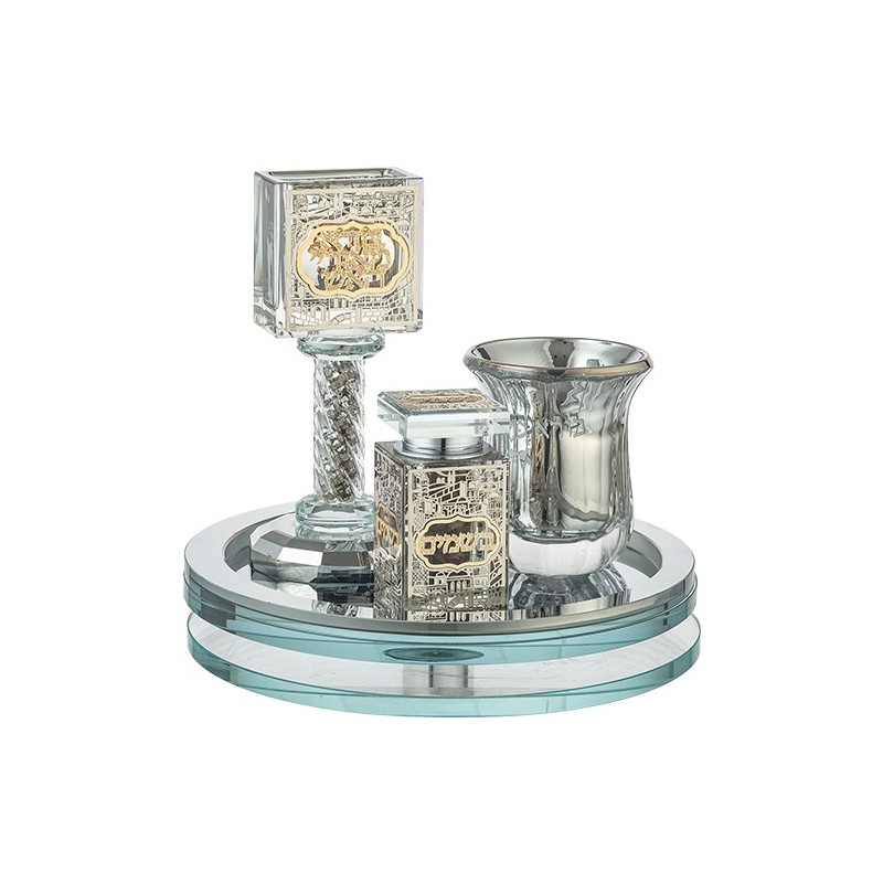 Élégant ensemble Havdalah en cristal avec plaque de 20 cm