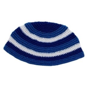 24 cm kippah, blue, white and light blue scratches