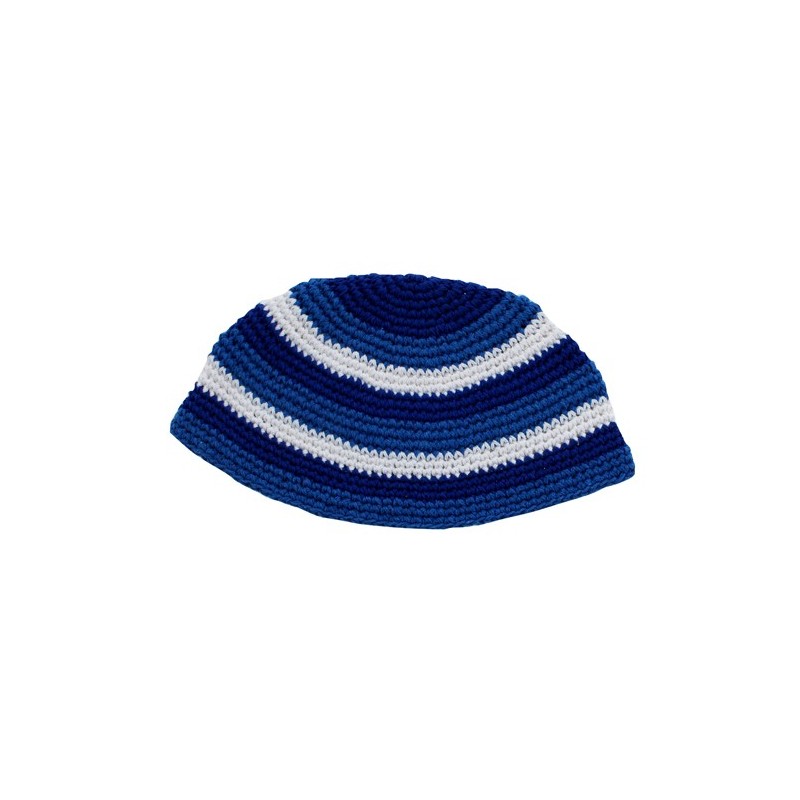 24 cm kippah, blue, white and light blue scratches