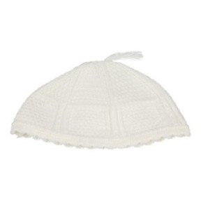 Smooth white kippah of Jerusalem 24 cm