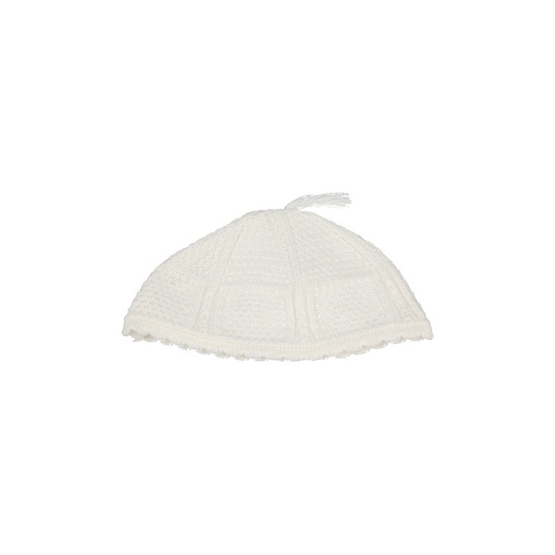 Smooth white kippah of Jerusalem 24 cm