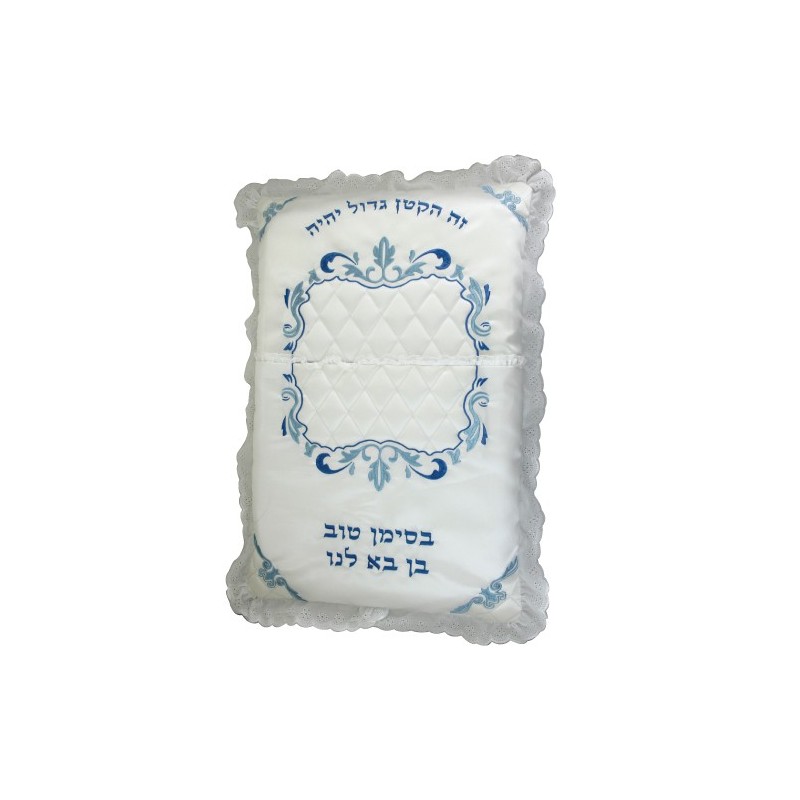 An elegant satin cushion with a lace around, thick embroidery ...