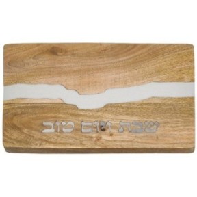 Wooden Challah tray with white epoxy 41 x 28 cm