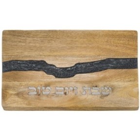 Wooden Challah tray with gray epoxy 41 x 28 cm