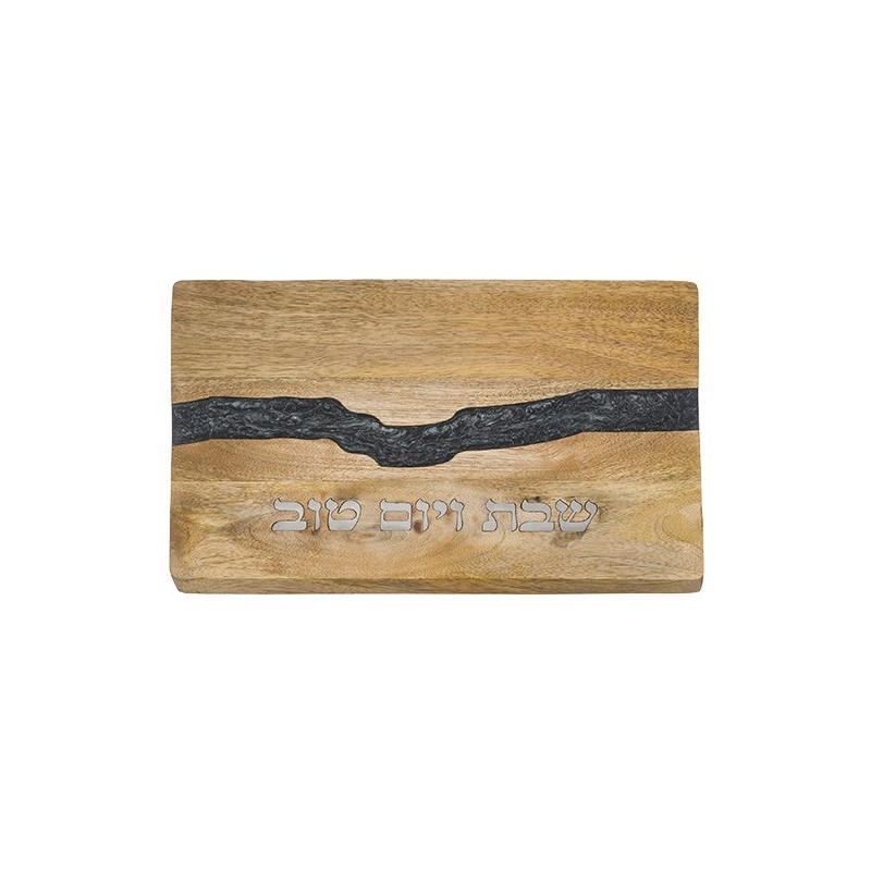 Wooden Challah tray with gray epoxy 41 x 28 cm