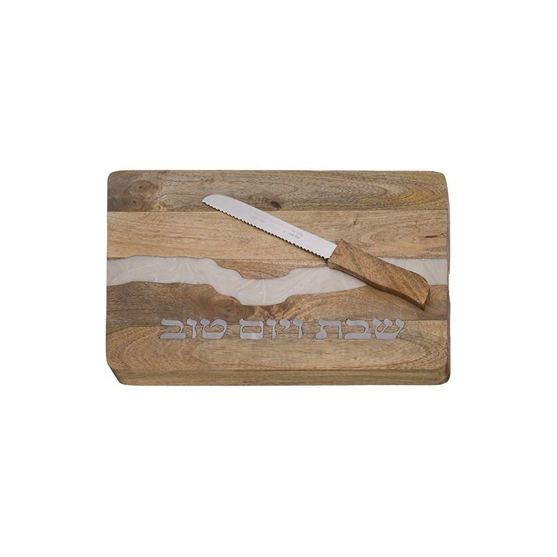 Challah tray in natural mango wood with epoxy + 41x27 cm knife ...