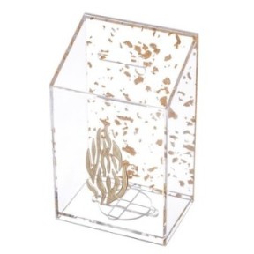 Box of Plexiglas "my fire" tsedaka - golden glitter 14 cm ...