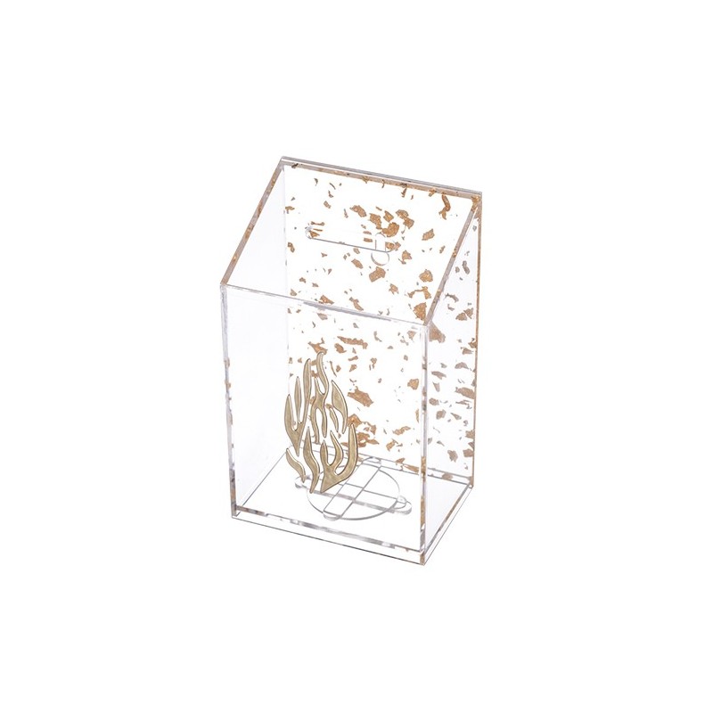 Box of Plexiglas "my fire" tsedaka - golden glitter 14 cm ...