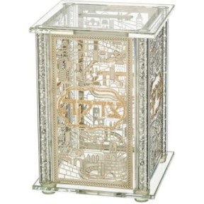 Crystal tsedaka box with "Jerusalem" plates 9*13 cm ...