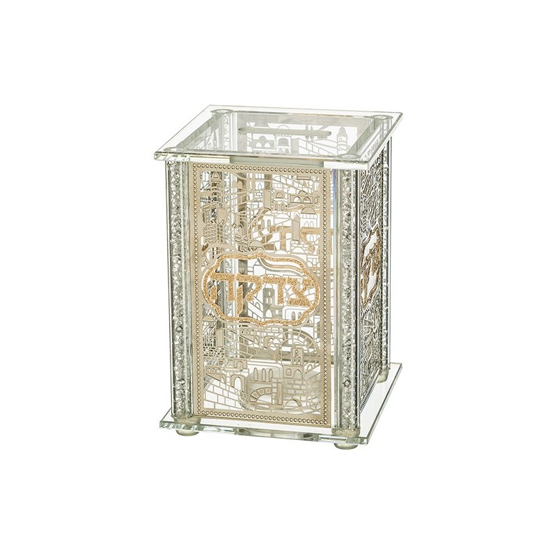 Crystal tsedaka box with "Jerusalem" plates 9*13 cm ...