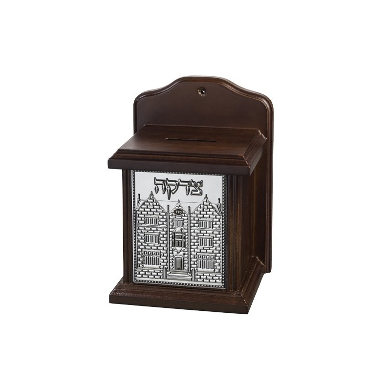 Elegant mahogany tsedaka box with 18 cm plate ...