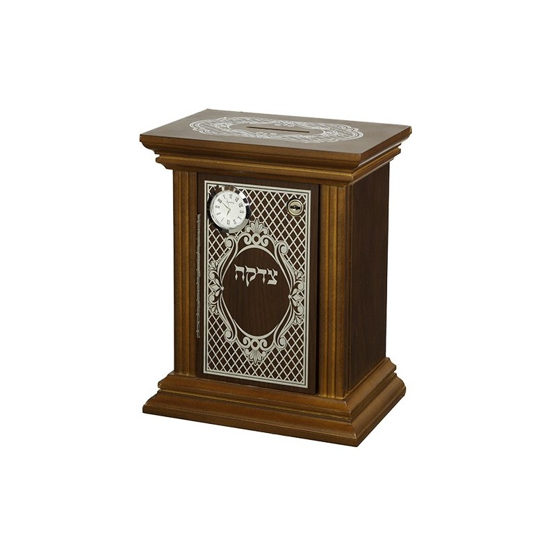 Elegant wooden tsedaka box with 22x29 cm lock and clock ...
