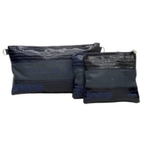 Blue croco pocket, smooth blue with blue embroidery