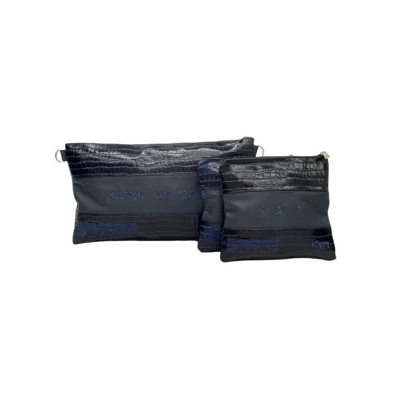 Blue croco pocket, smooth blue with blue embroidery
