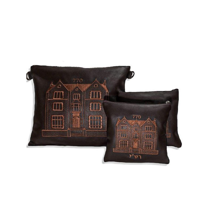 Brown grained pouch with brown embroidery