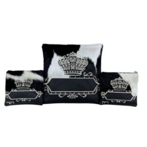 Leather pouch for THATH and TEFILLIN HASSIDIC STYLE: black and white fur with golden embroidery and stones