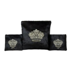 Leather pouch for THATH and TEFILLIN HASSIDIC STYLE: black fur, golden embroidery with stones