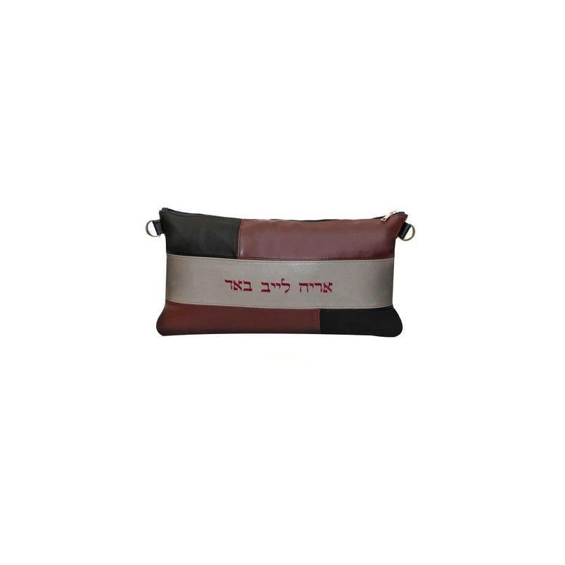 Leather pocket for THATH and tefillin classic style: smooth black colors, gray and burgundy grain