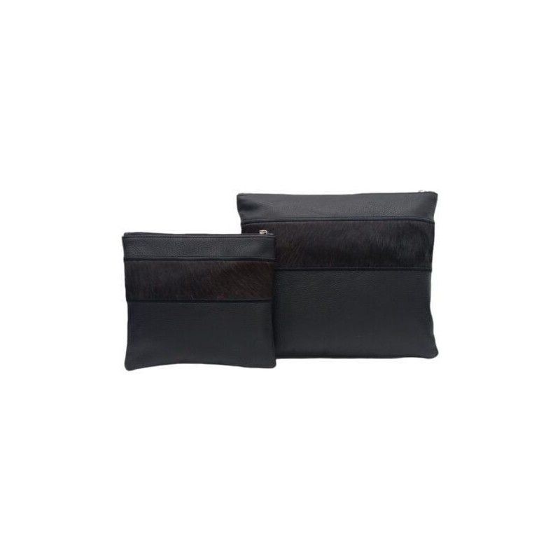 Hair leather pocket for Talith and Tefillin: black grain, black fur with black embroidery