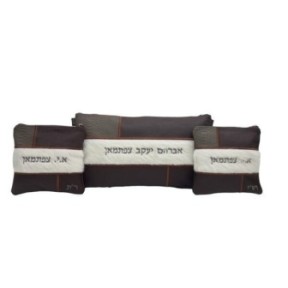 Hair leather pouch for THATH and Tefillin: Gray Anaconda, Brown grain, White fur with Brown Embroidery