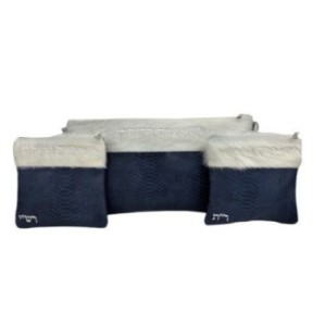 Hair leather pocket for THATH and TEFILLIN: blue anaconda, white fur