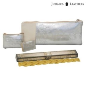Havdalah kit avec pochette en cuir argent