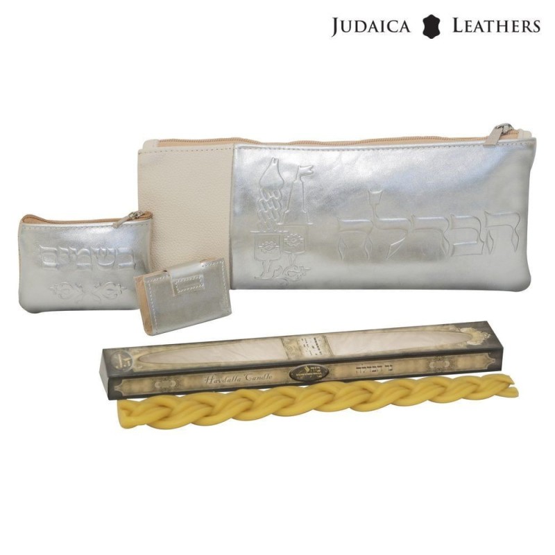 Havdalah kit avec pochette en cuir argent