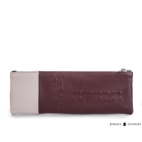Havdalah kit avec pochette en cuir bordeaux