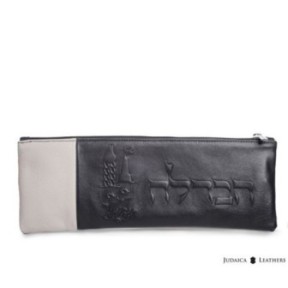 Havdalah kit avec pochette en cuir noir/blanc