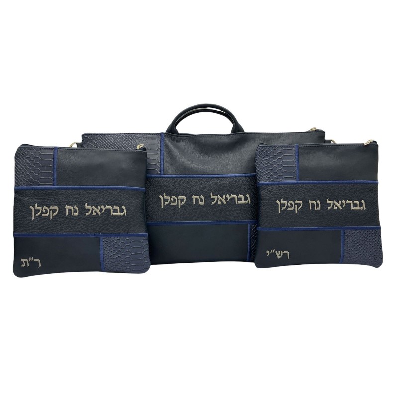 Leather pocket Premium collection: blue anaconda, smooth blue, blue grain with blue embroidery