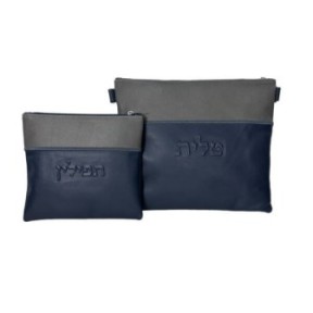 Premium collection leather pocket: gray grain and smooth blue