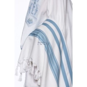 Talith cotton bande bleu ciel
