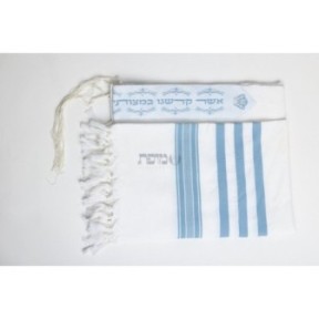 Talith cotton bande bleu ciel