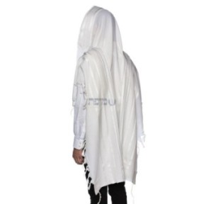 Talith in woolen white strip argente